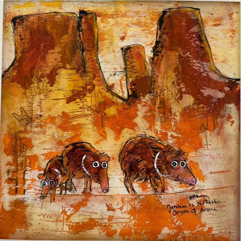 Painting Quiet Javelinas by Maury Hervé | Painting Raw art Ink, Posca, Sand Animals