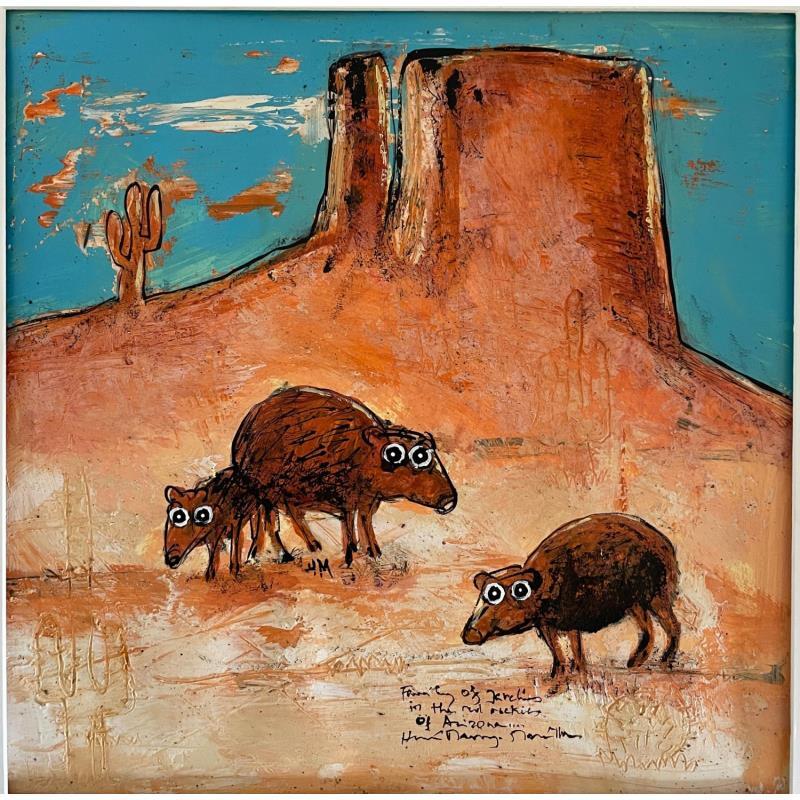 Painting Family of Javelina by Maury Hervé | Painting Raw art Animals Posca Ink Sand