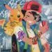 Peinture Pikachu et Sacha par Kedarone | Tableau Pop-art Icones Pop Graffiti Acrylique