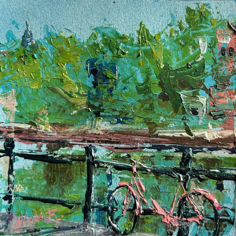 Painting Bicycle Blush by Rodrigues Bené | Painting Figurative Urban Acrylic