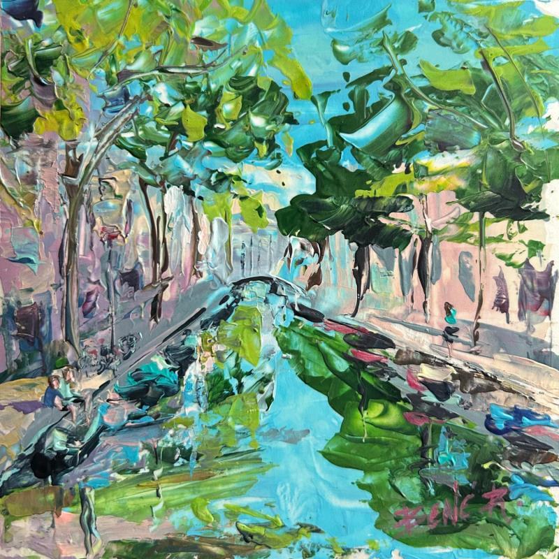 Painting Canal-side Romance  by Rodrigues Bené | Painting Figurative Acrylic Urban
