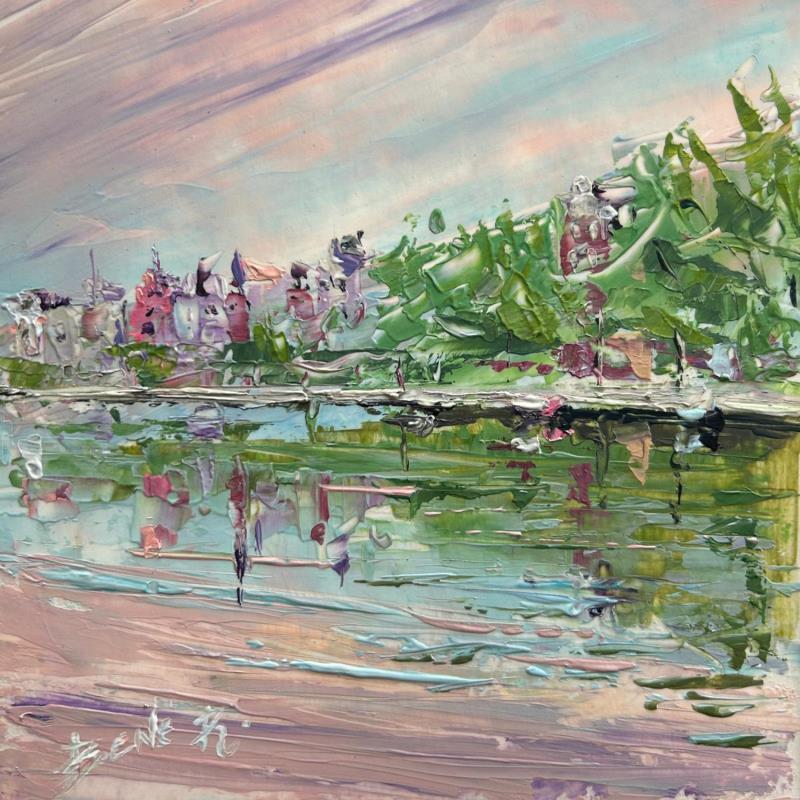 Painting Pastel skies over Amsterdam by Rodrigues Bené | Painting Figurative Urban Acrylic