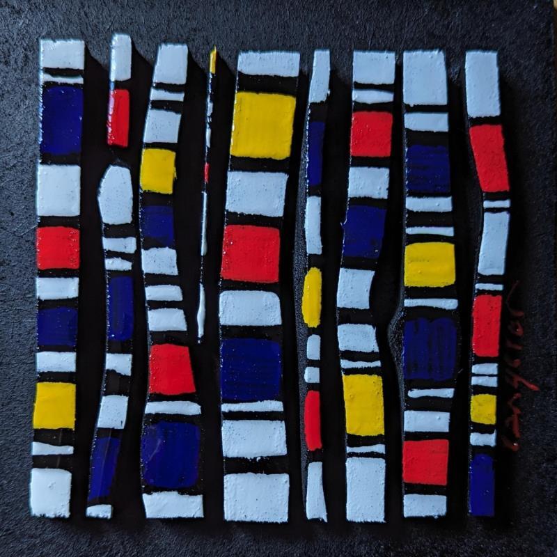 Painting Bc9 hommage Mondrian by Langeron Luc | Painting Subject matter Wood Acrylic Resin