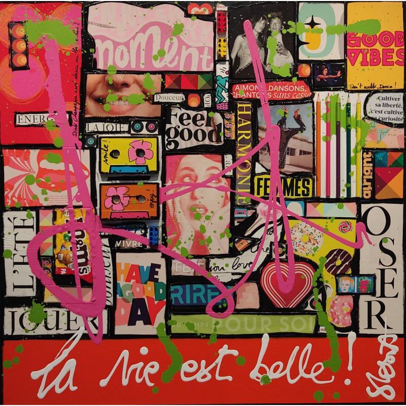 Painting Oser, La vie est belle !  by Costa Sophie | Painting Pop-art Acrylic, Gluing, Upcycling