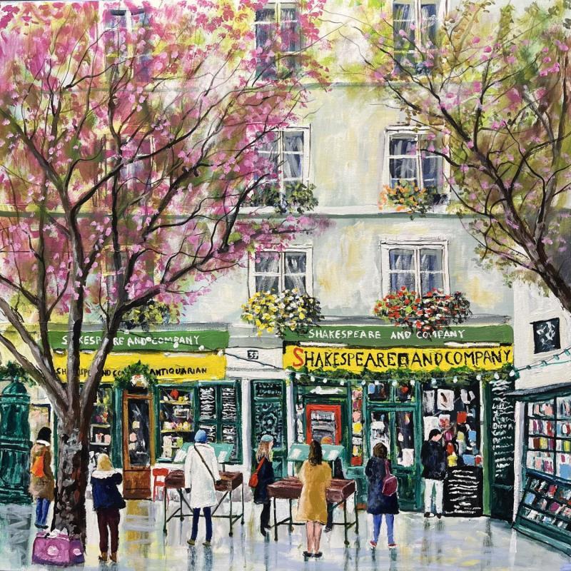 Painting Librairie SHAKESPEARE AND COMPANY PARIS 6 by Lallemand Yves | Painting Figurative Acrylic Urban