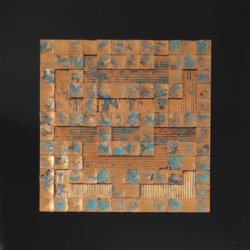 Peinture Teotihuacan  par Bauquel Véronique | Tableau Abstrait Minimaliste Bois Métal Collage Résine