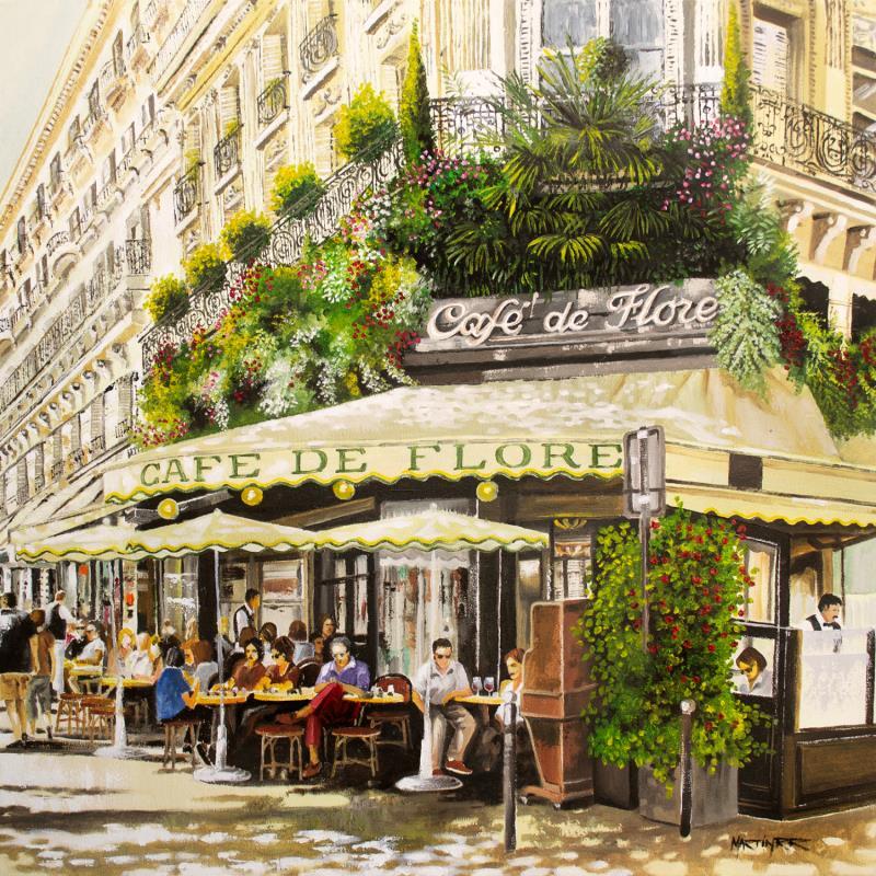 Peinture CAFE DE FLORE par Rodriguez Rio Martin | Tableau Impressionnisme Urbain Huile