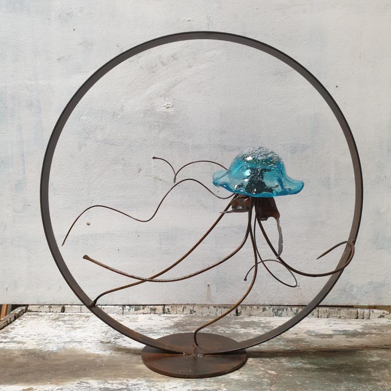 Sculpture Méduse L bleu Aqua leche by Eres Nicolas | Sculpture Figurative Animals Metal