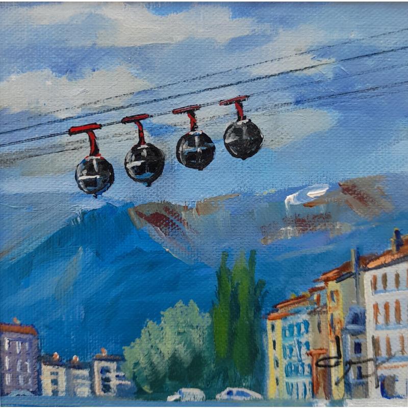 Painting Grenoble et ses bulles by Degabriel Véronique | Painting Figurative Landscapes Oil