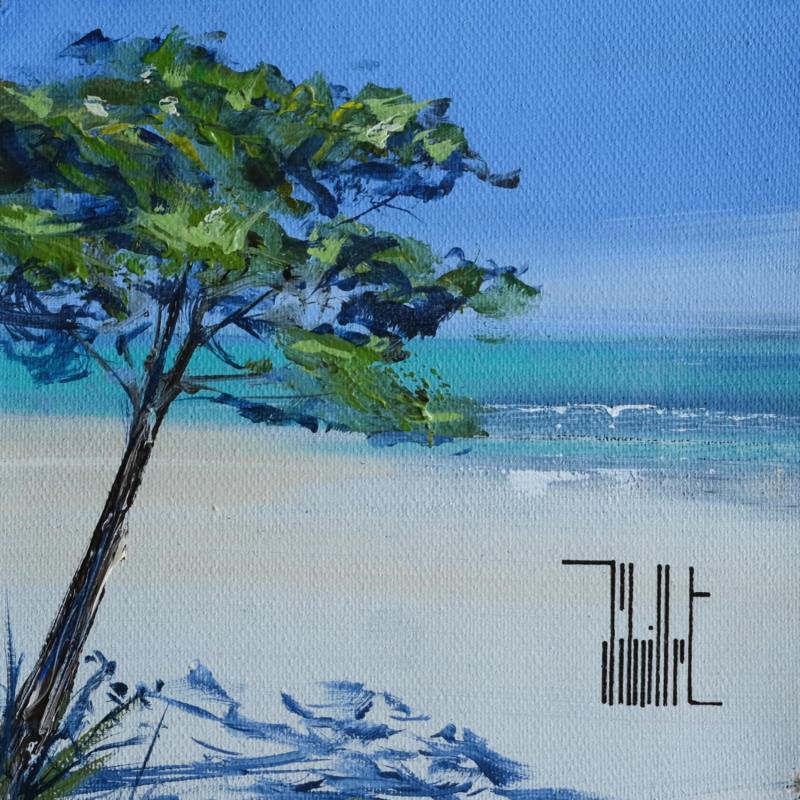 Painting Sur la plage au soleil by Guillet Jerome | Painting Figurative Landscapes Oil