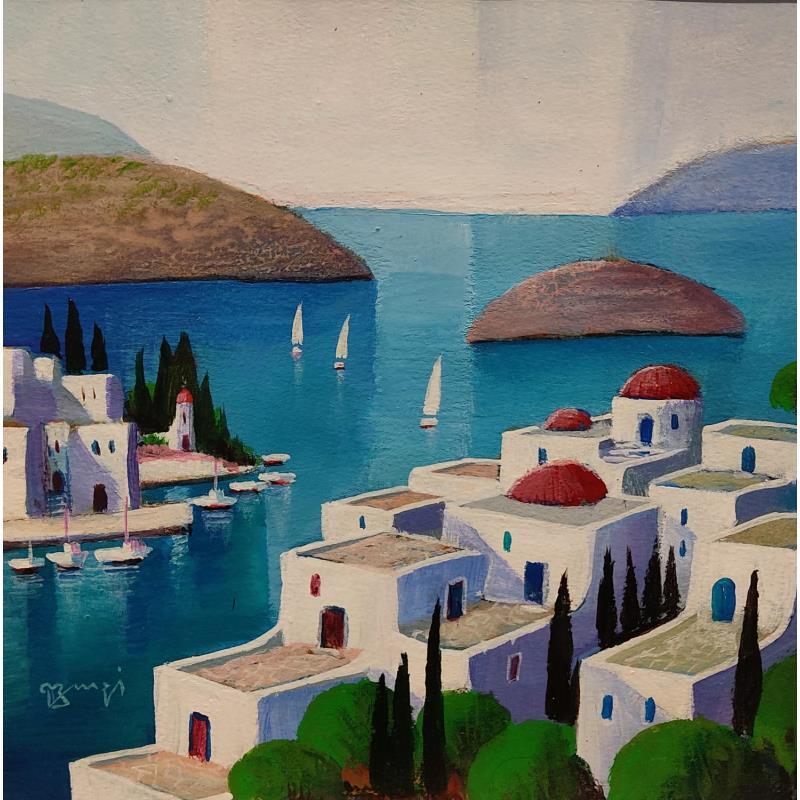 Painting Villages Grec by Burgi Roger | Painting Figurative Landscapes Acrylic