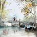 Peinture Petit pont de bois en Touraine par Gutierrez | Tableau Impressionnisme Paysages Aquarelle