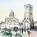 Peinture Tours - La place de Château neuf par Gutierrez | Tableau Impressionnisme Urbain Aquarelle
