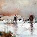 Peinture Pêche à la mouche en Touraine par Gutierrez | Tableau Impressionnisme Paysages Aquarelle