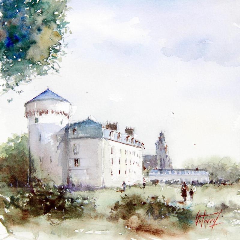 Peinture Le château de Tours par Gutierrez | Tableau Impressionnisme Urbain Aquarelle