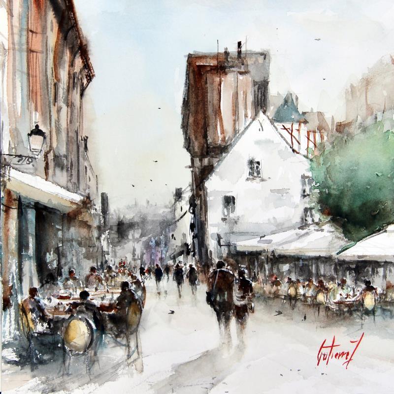 Painting Les terrasses de la place Plumereau by Gutierrez | Painting Impressionism Watercolor Urban