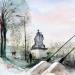 Peinture La statue du pont de Fil par Gutierrez | Tableau Impressionnisme Urbain Aquarelle