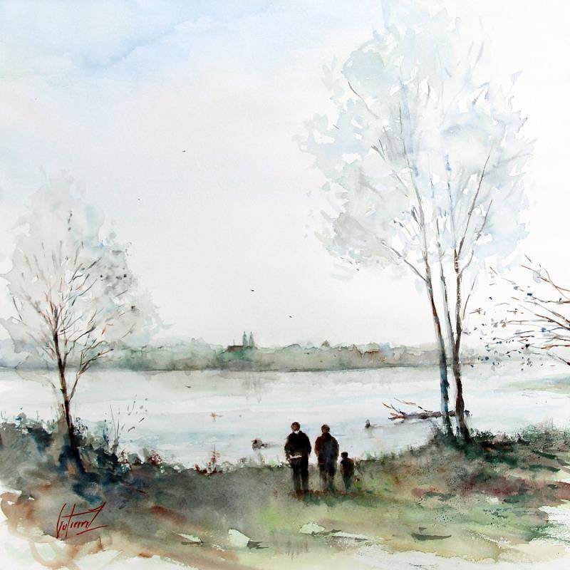 Painting Un dimanche au bord de la Loire by Gutierrez | Painting Impressionism Landscapes Watercolor