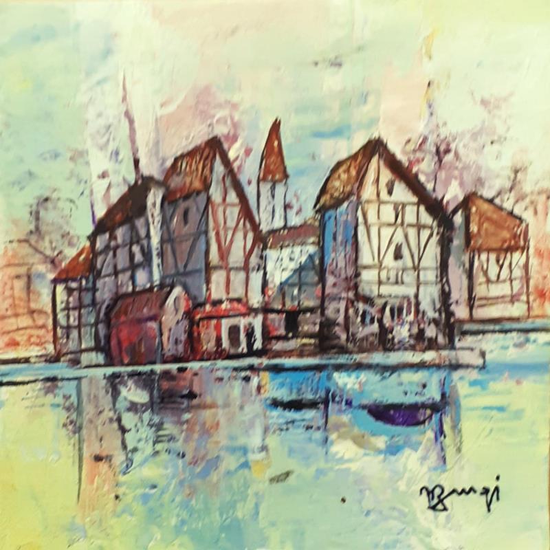 Painting AL60 PAYSAGE ALSACIEN by Burgi Roger | Painting Figurative Urban Marine Architecture Acrylic