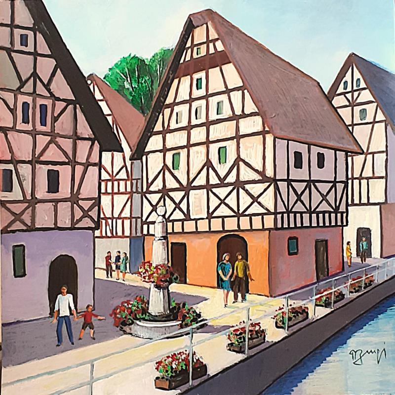 Painting AN201 ALSACE by Burgi Roger | Painting Figurative Urban Life style Architecture Acrylic