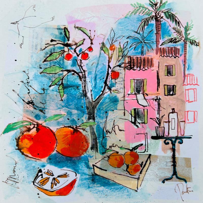 Painting La caisse d' oranges by Colombo Cécile | Painting Naive art Landscapes Nature Life style Watercolor Acrylic Gluing Ink Pastel