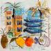 Gemälde Les 3 sardines von Colombo Cécile | Gemälde Naive Kunst Landschaften Natur Alltagsszenen Aquarell Acryl Collage Tinte Pastell