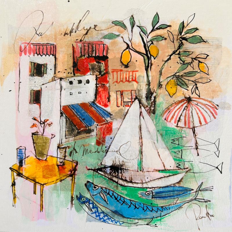 Painting Le bal des sardines by Colombo Cécile | Painting Naive art Landscapes Nature Life style Watercolor Acrylic Gluing Ink Pastel