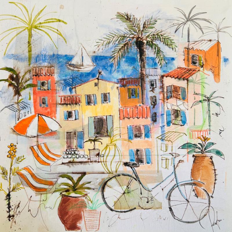 Painting A bientôt pour les vacances by Colombo Cécile | Painting Naive art Landscapes Nature Life style Watercolor Acrylic Gluing Ink Pastel