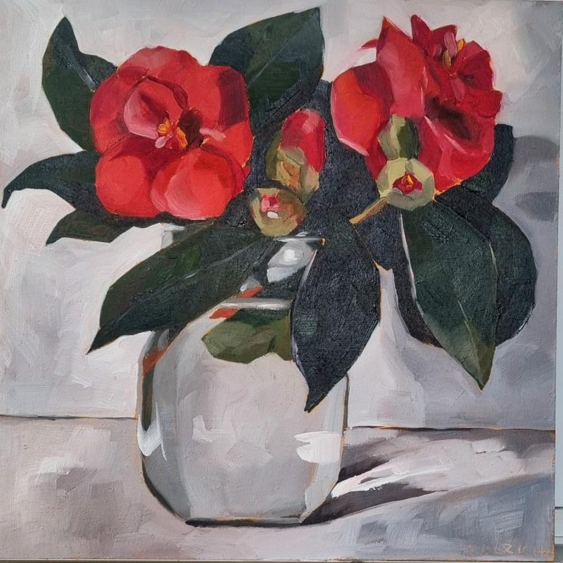 Painting camelias by Ulrich Julia | Painting Figurative Oil, Wood