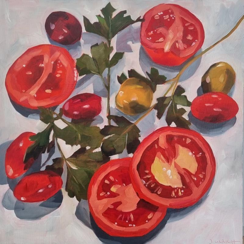 Gemälde colorful tomato gang von Ulrich Julia | Gemälde Figurativ Holz, Öl