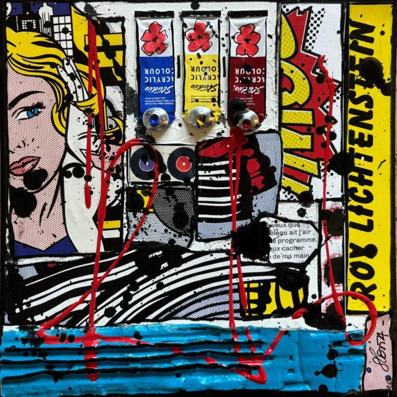 Painting Tribute to R.Lichtenstein by Costa Sophie | Painting Pop-art Acrylic, Gluing, Upcycling Pop icons
