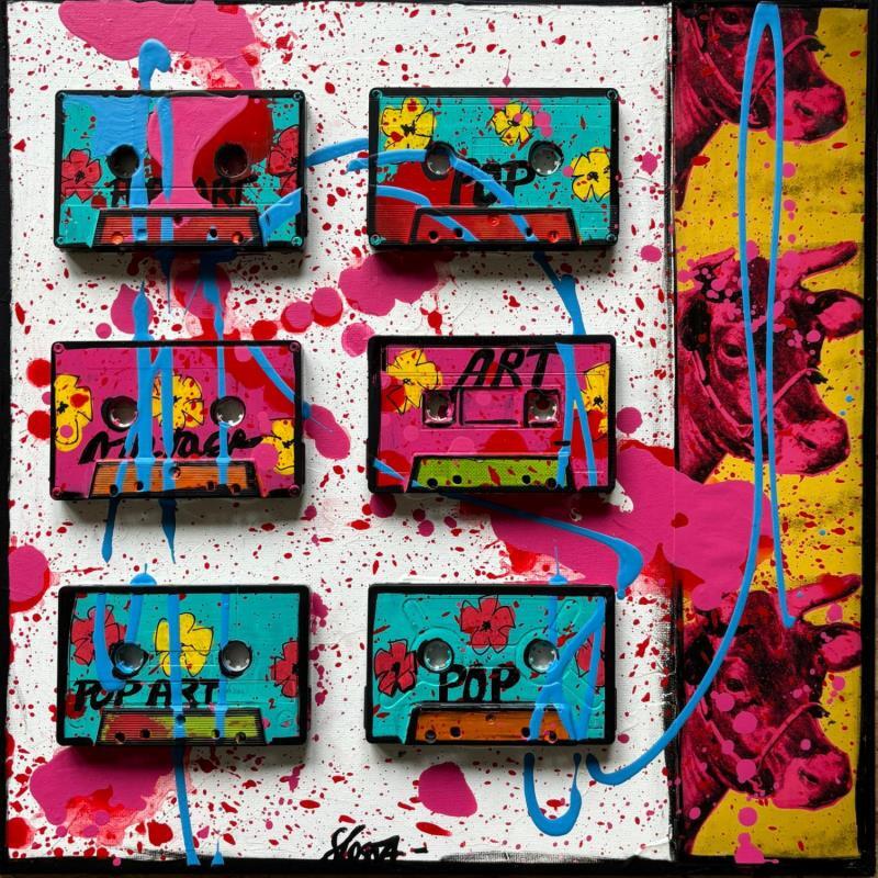 Painting Cow K7 by Costa Sophie | Painting Pop-art Acrylic, Gluing, Upcycling Pop icons