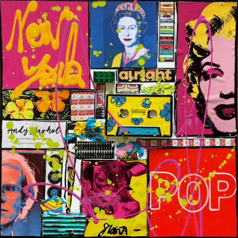 Peinture POP NY (K7) par Costa Sophie | Tableau Pop-art Acrylique, Collage, Upcycling Icones Pop