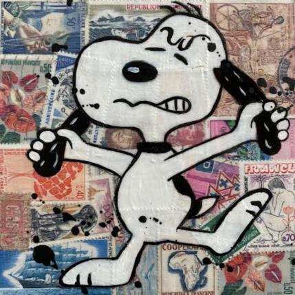 Painting F1 Snoopy timbré II by Marie G.  | Painting Pop-art Acrylic, Gluing, Wood Pop icons