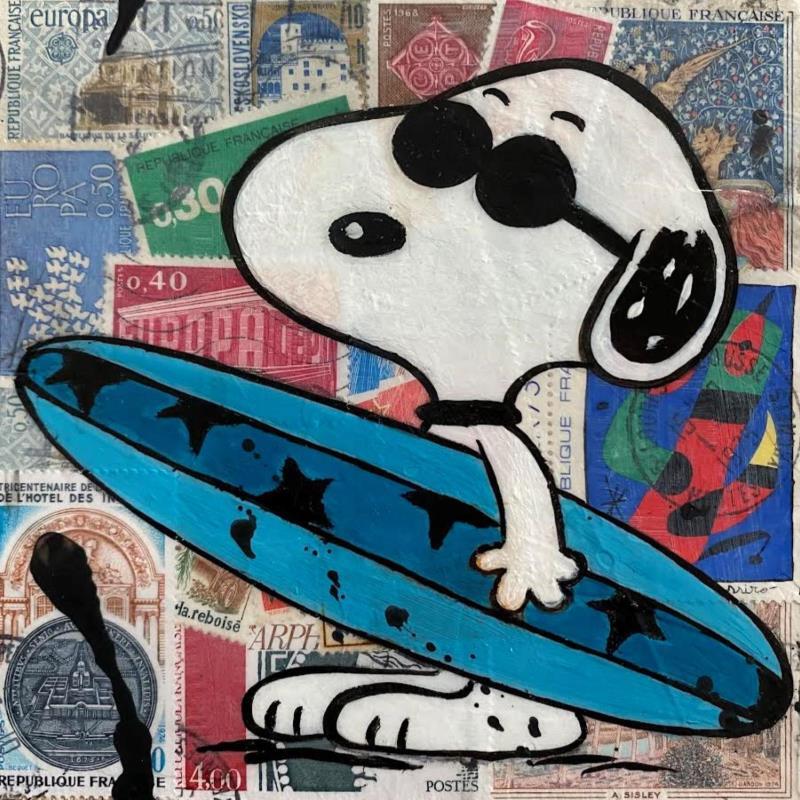 Painting F1 Snoopy timbré III by Marie G.  | Painting Pop-art Pop icons Wood Acrylic Gluing