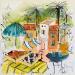 Gemälde A l' ombre du parasol von Colombo Cécile | Gemälde Naive Kunst Landschaften Natur Alltagsszenen Aquarell Acryl Collage Tinte Pastell