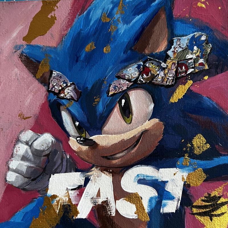 Painting Sonic by Caizergues Noël  | Painting Pop-art Pop icons Acrylic Gluing