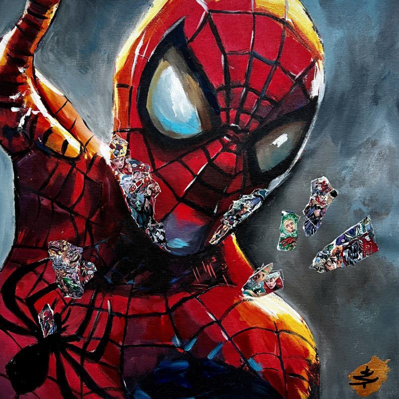 Peinture Spiderman par Caizergues Noël  | Tableau Pop-art Icones Pop Acrylique Collage