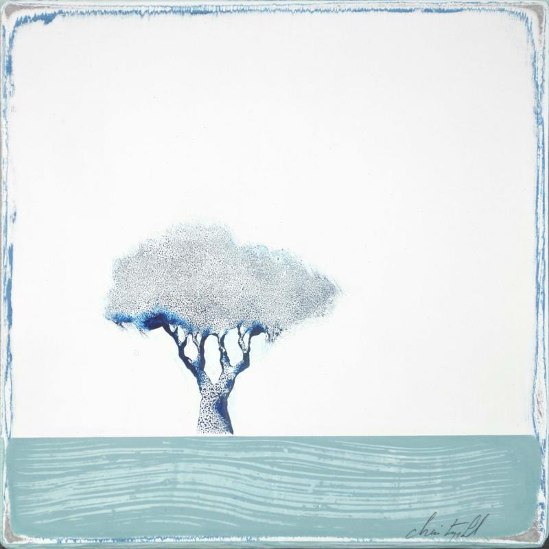 Gemälde Sur le bleu d’un sol #361 von ChristophL | Gemälde Figurativ Landschaften Minimalistisch Holz Acryl Tinte