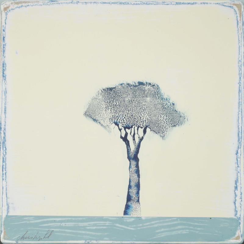 Peinture Sur le bleu d’un sol #362 par ChristophL | Tableau Figuratif Paysages Minimaliste Bois Acrylique Encre