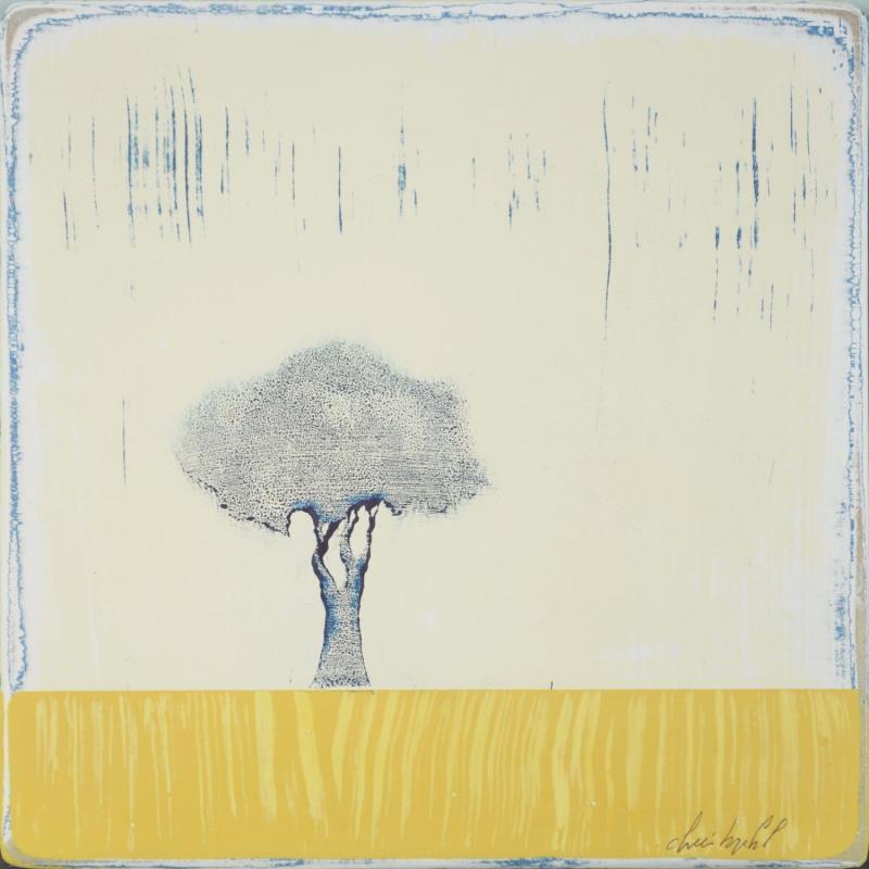 Painting Comme un jaune arborescent #363 by ChristophL | Painting Figurative Landscapes Minimalist Wood Acrylic Ink