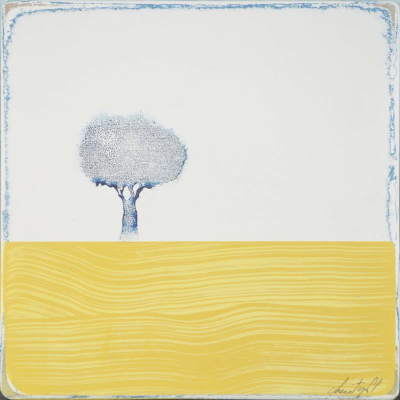 Painting Comme un jaune arborescent #364 by ChristophL | Painting Figurative Landscapes Minimalist Wood Acrylic Ink