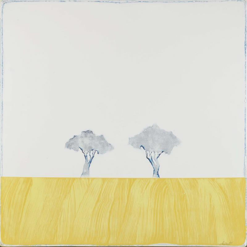 Painting Comme un jaune arborescent #371 by ChristophL | Painting Figurative Landscapes Minimalist Wood Acrylic Ink