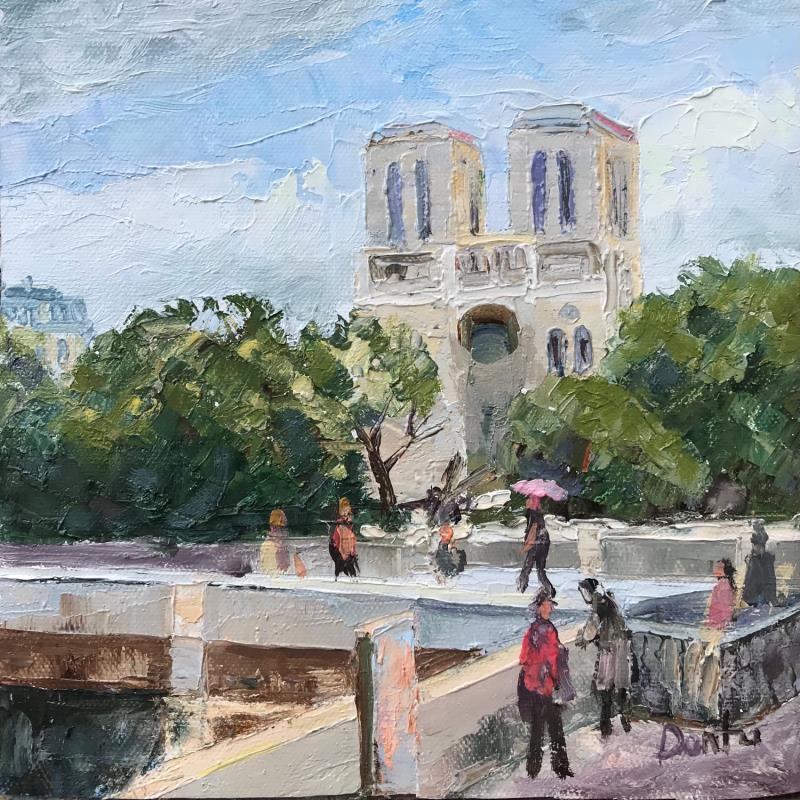 Peinture La promenade au près de la Cathédrale Notre-Dame de Paris  par Dontu Grigore | Tableau Figuratif Urbain Huile