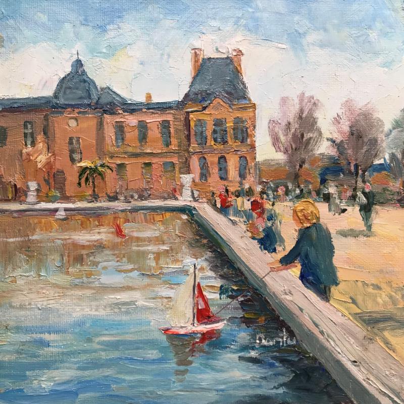 Peinture L'enfant au jardin de Luxembourg  par Dontu Grigore | Tableau Figuratif Urbain Huile