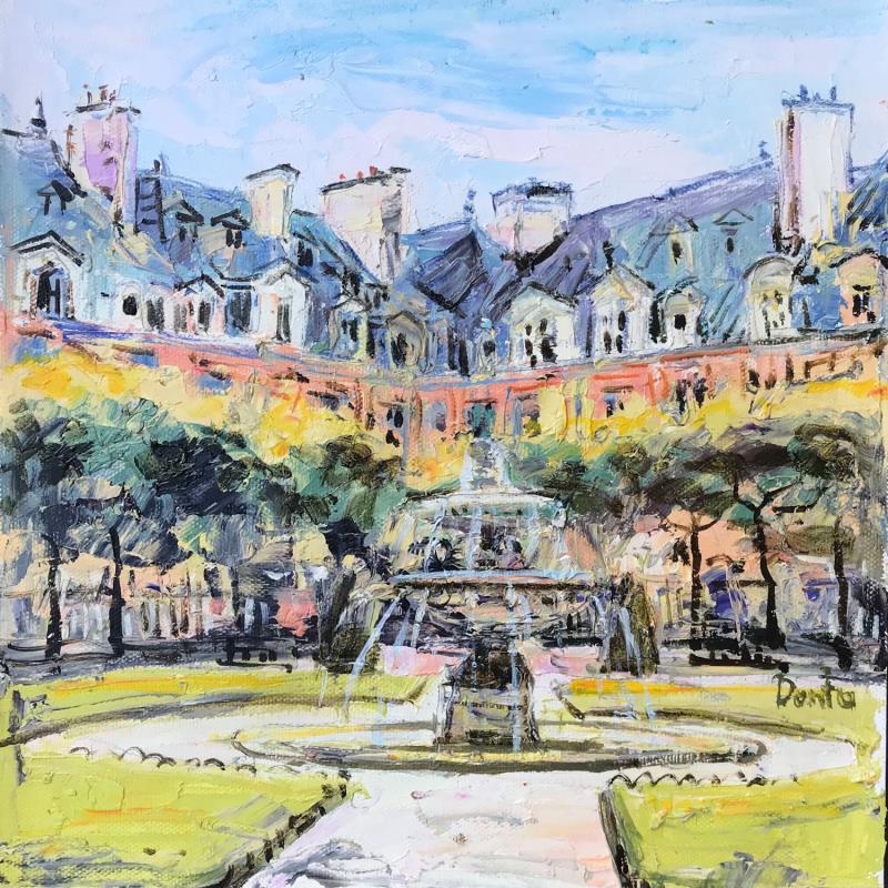 Peinture Place de Vosges par Dontu Grigore | Tableau Figuratif Urbain Huile