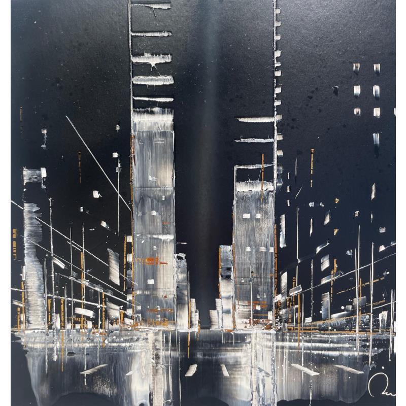 Painting City Night view by Rey Julien | Painting Figurative Gold leaf