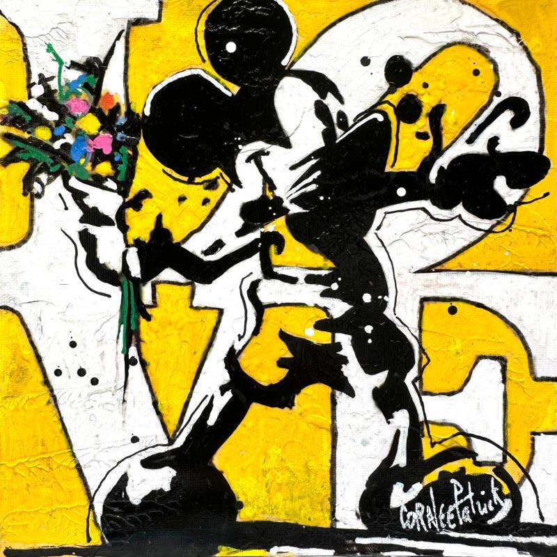 Gemälde Mickey Mouse loves flowers von Cornée Patrick | Gemälde Pop-Art Graffiti, Öl Gesellschaft, Kino, Pop-Ikonen