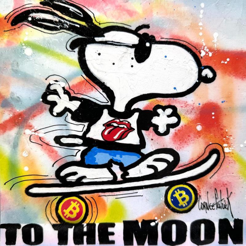 Peinture Snoopy loves Rolling stones par Cornée Patrick | Tableau Pop-art Musique Cinéma Icones Pop Graffiti Huile