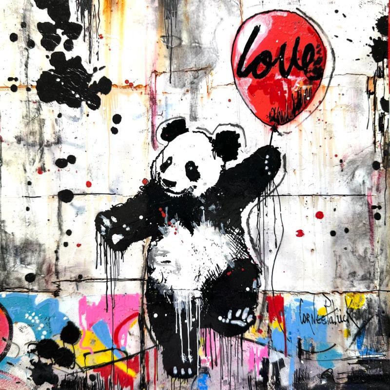 Gemälde Panda in the street von Cornée Patrick | Gemälde Pop-Art Urban Pop-Ikonen Tiere Graffiti Öl